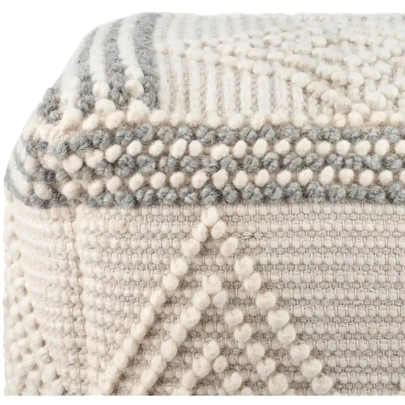 Pouf cube bohème tissé à la main anthracite/blanc – 1 personne