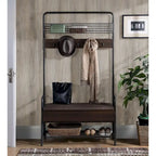 Portemanteau industriel marron avec banc de rangement – 5 patères, 1 personne