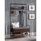 Portemanteau industriel marron avec banc de rangement – 5 patères, 1 personne