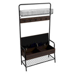 Portemanteau industriel marron avec banc de rangement – 5 patères, 1 personne
