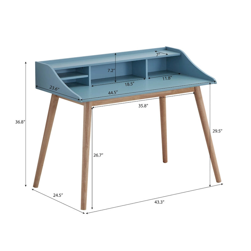 Bureau d'écriture en bois bleu de style Mid-Century Modern avec huche – 1 personne