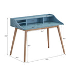 Bureau d'écriture en bois bleu de style Mid-Century Modern avec huche – 1 personne