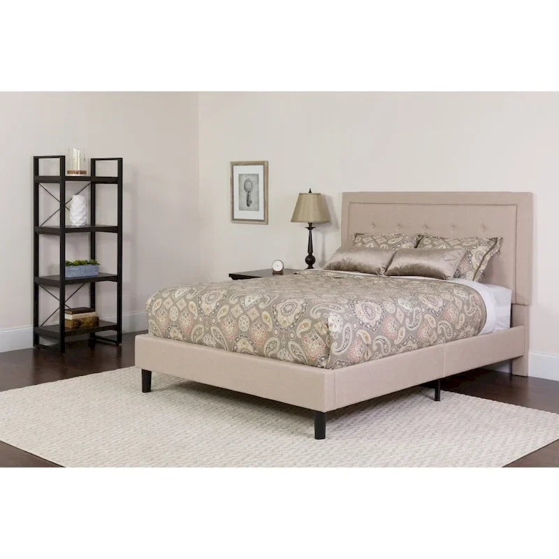 Cadre de lit plateforme capitonné – Gris foncé / Beige / Gris clair / Noir, Simple/Double/Queen/King, 1-2 personnes