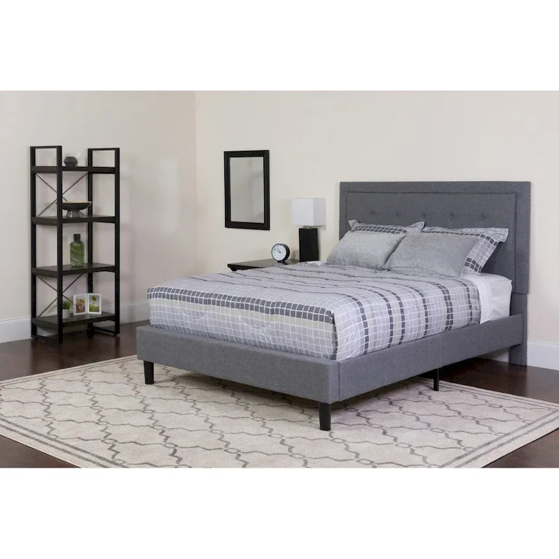 Cadre de lit plateforme capitonné – Gris foncé / Beige / Gris clair / Noir, Simple/Double/Queen/King, 1-2 personnes
