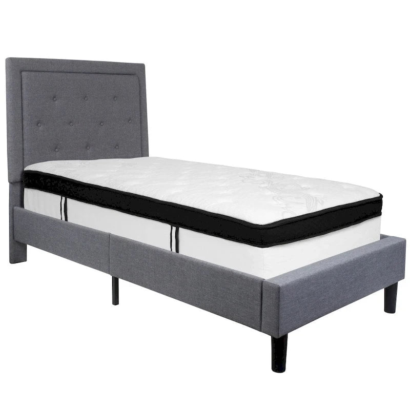 Cadre de lit plateforme capitonné – Gris foncé / Beige / Gris clair / Noir, Simple/Double/Queen/King, 1-2 personnes