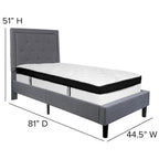 Cadre de lit plateforme capitonné – Gris foncé / Beige / Gris clair / Noir, Simple/Double/Queen/King, 1-2 personnes