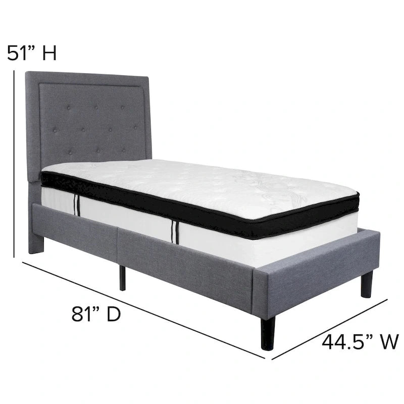 Cadre de lit plateforme capitonné – Gris foncé / Beige / Gris clair / Noir, Simple/Double/Queen/King, 1-2 personnes