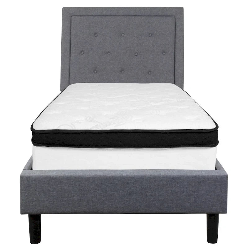 Cadre de lit plateforme capitonné – Gris foncé / Beige / Gris clair / Noir, Simple/Double/Queen/King, 1-2 personnes