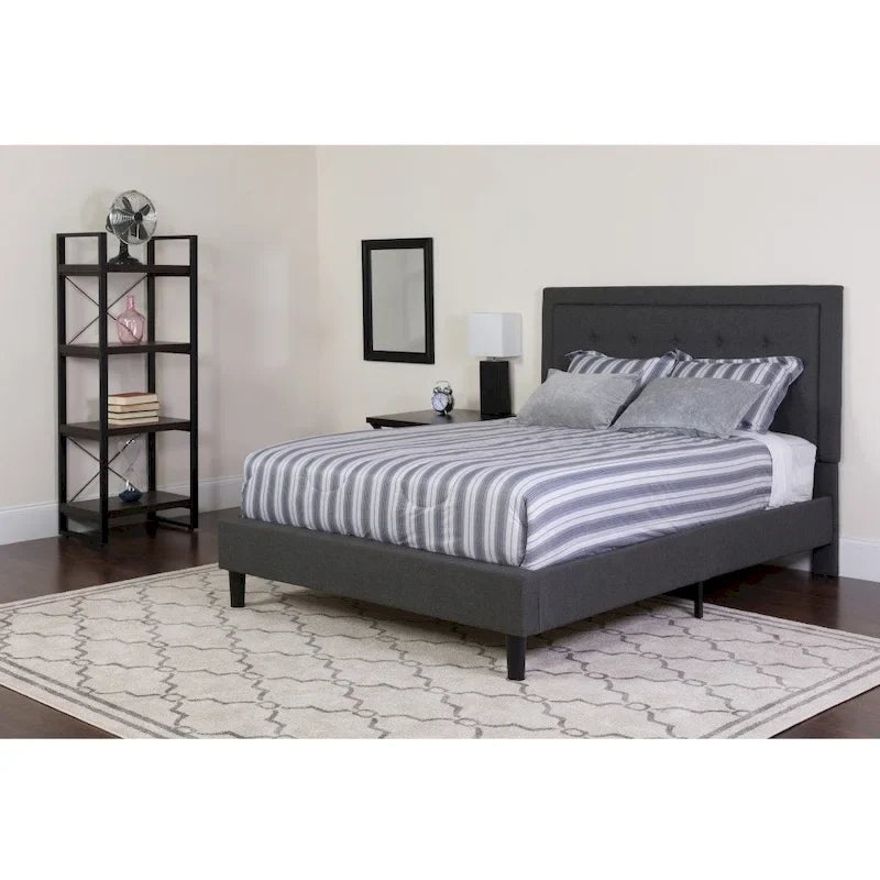 Cadre de lit plateforme capitonné – Gris foncé / Beige / Gris clair / Noir, Simple/Double/Queen/King, 1-2 personnes