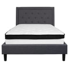 Cadre de lit plateforme capitonné – Gris foncé / Beige / Gris clair / Noir, Simple/Double/Queen/King, 1-2 personnes