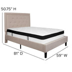 Cadre de lit plateforme capitonné – Gris foncé / Beige / Gris clair / Noir, Simple/Double/Queen/King, 1-2 personnes