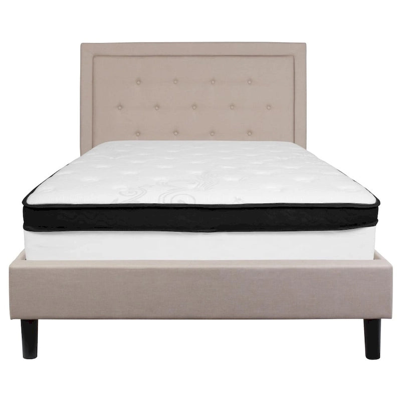 Cadre de lit plateforme capitonné – Gris foncé / Beige / Gris clair / Noir, Simple/Double/Queen/King, 1-2 personnes