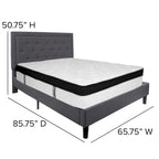 Cadre de lit plateforme capitonné – Gris foncé / Beige / Gris clair / Noir, Simple/Double/Queen/King, 1-2 personnes