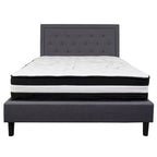 Cadre de lit plateforme capitonné – Gris foncé / Beige / Gris clair / Noir, Simple/Double/Queen/King, 1-2 personnes