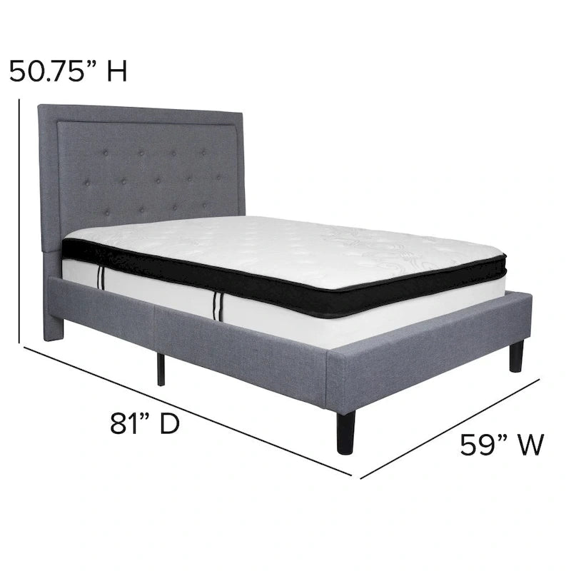 Cadre de lit plateforme capitonné – Gris foncé / Beige / Gris clair / Noir, Simple/Double/Queen/King, 1-2 personnes