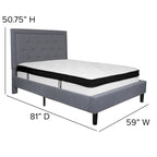 Cadre de lit plateforme capitonné – Gris foncé / Beige / Gris clair / Noir, Simple/Double/Queen/King, 1-2 personnes