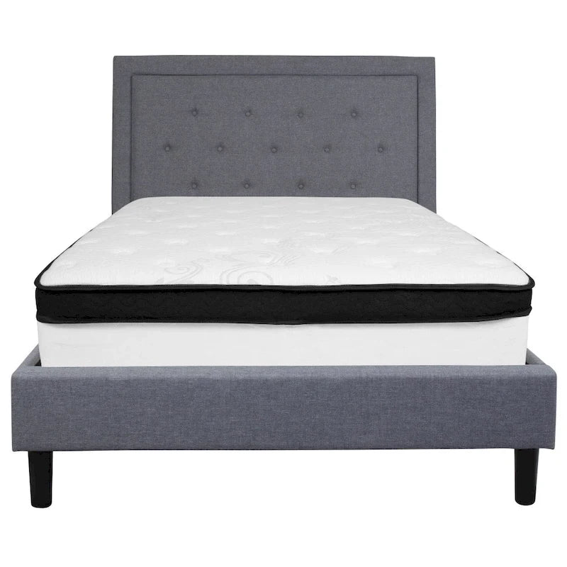 Cadre de lit plateforme capitonné – Gris foncé / Beige / Gris clair / Noir, Simple/Double/Queen/King, 1-2 personnes