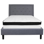 Cadre de lit plateforme capitonné – Gris foncé / Beige / Gris clair / Noir, Simple/Double/Queen/King, 1-2 personnes
