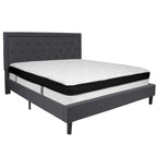 Cadre de lit plateforme capitonné – Gris foncé / Beige / Gris clair / Noir, Simple/Double/Queen/King, 1-2 personnes