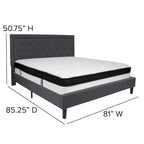 Cadre de lit plateforme capitonné – Gris foncé / Beige / Gris clair / Noir, Simple/Double/Queen/King, 1-2 personnes