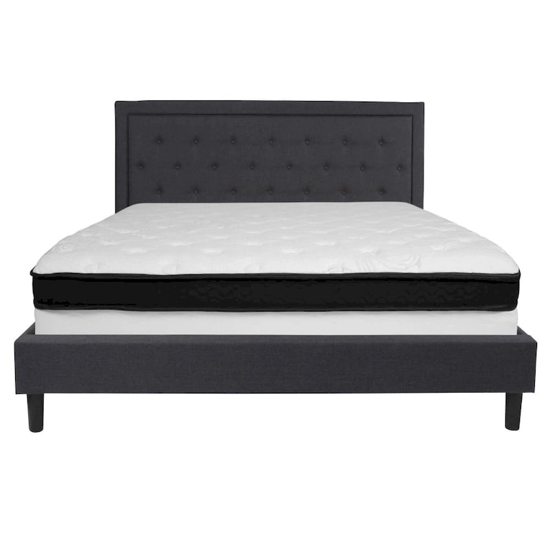 Cadre de lit plateforme capitonné – Gris foncé / Beige / Gris clair / Noir, Simple/Double/Queen/King, 1-2 personnes