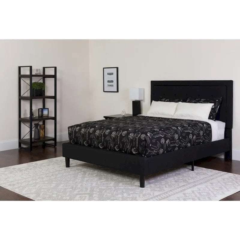 Cadre de lit plateforme capitonné – Gris foncé / Beige / Gris clair / Noir, Simple/Double/Queen/King, 1-2 personnes