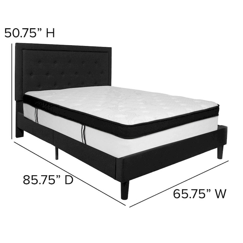 Cadre de lit plateforme capitonné – Gris foncé / Beige / Gris clair / Noir, Simple/Double/Queen/King, 1-2 personnes