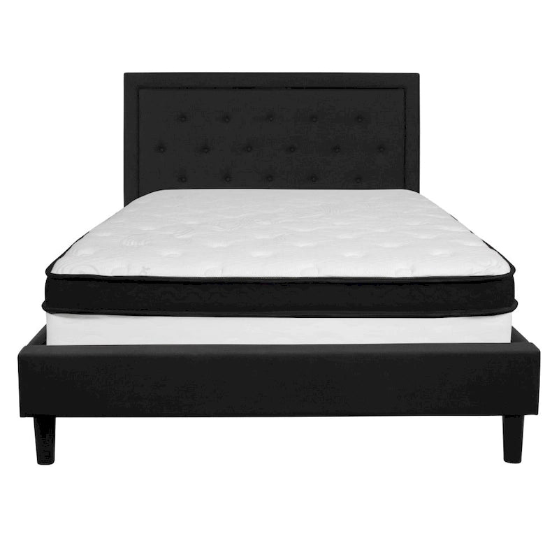 Cadre de lit plateforme capitonné – Gris foncé / Beige / Gris clair / Noir, Simple/Double/Queen/King, 1-2 personnes