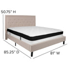 Cadre de lit plateforme capitonné – Gris foncé / Beige / Gris clair / Noir, Simple/Double/Queen/King, 1-2 personnes