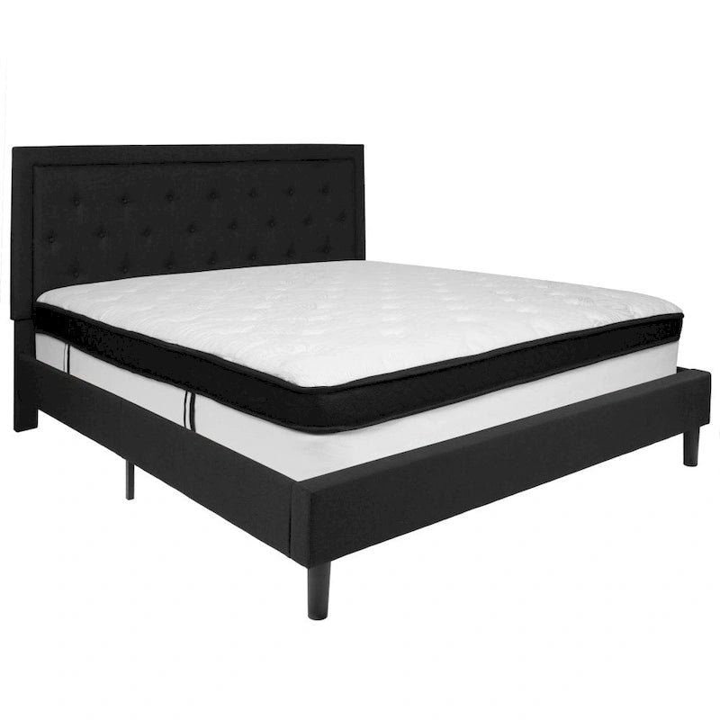Cadre de lit plateforme capitonné – Gris foncé / Beige / Gris clair / Noir, Simple/Double/Queen/King, 1-2 personnes