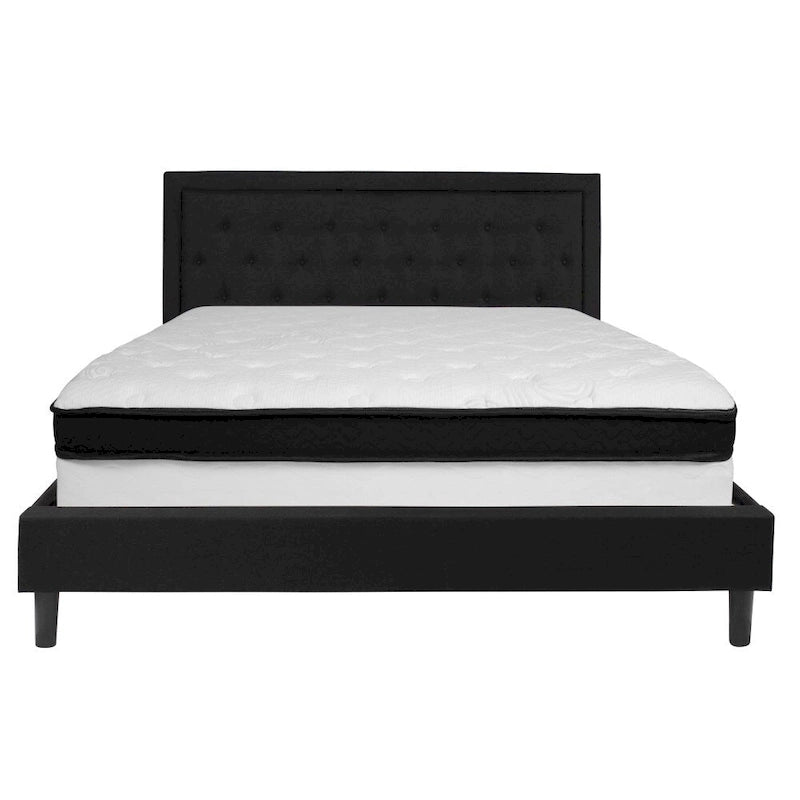 Cadre de lit plateforme capitonné – Gris foncé / Beige / Gris clair / Noir, Simple/Double/Queen/King, 1-2 personnes