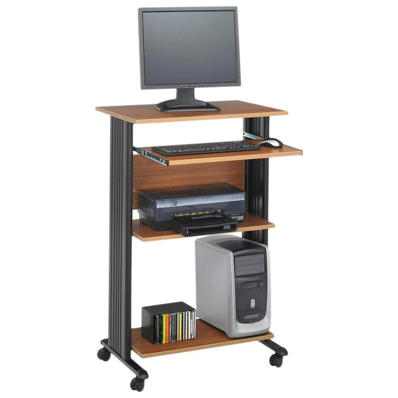 Bureau mobile debout marron/cerise/gris avec rangement pour imprimante – 1 personne