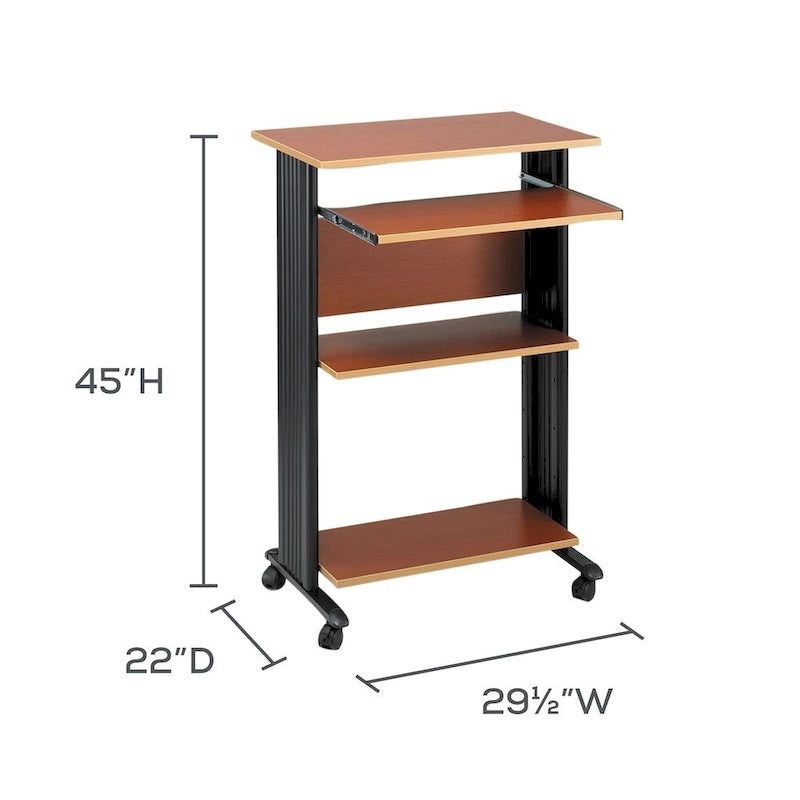 Bureau mobile debout marron/cerise/gris avec rangement pour imprimante – 1 personne