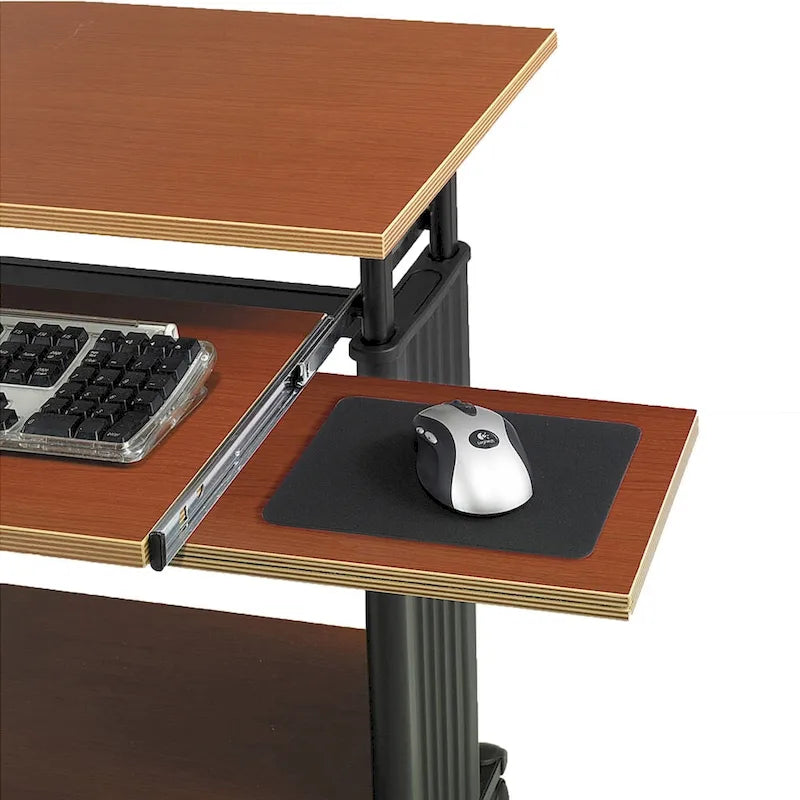 Bureau mobile debout marron/cerise/gris avec rangement pour imprimante – 1 personne