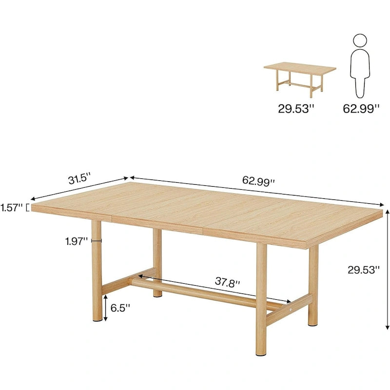 Table à manger rectangulaire rustique marron pour 4-6 personnes