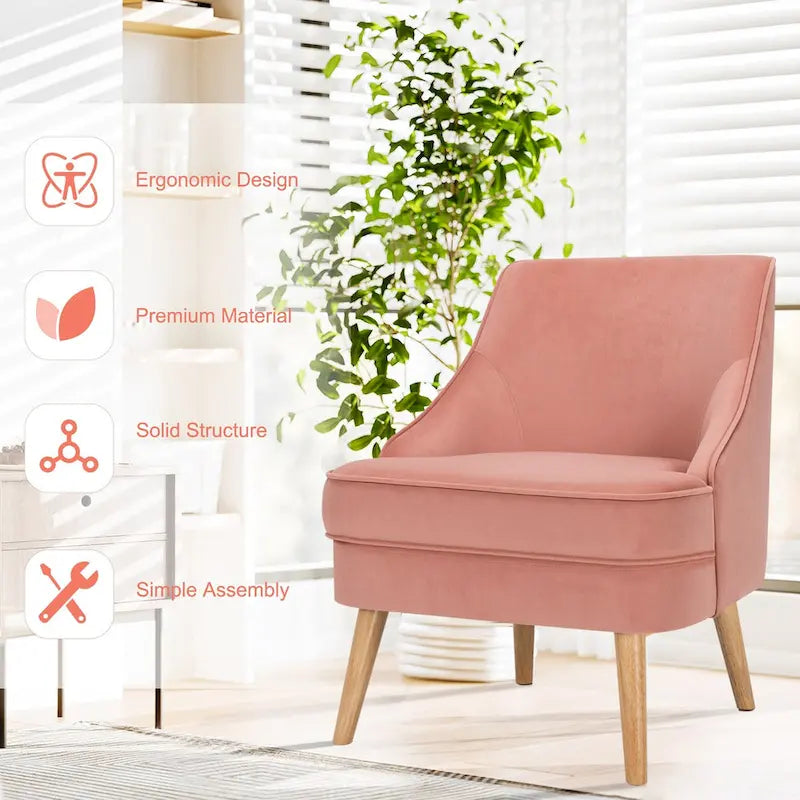 Fauteuil d'appoint en velours rose, place individuelle, lot de 2