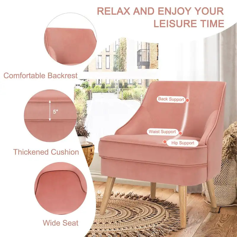 Fauteuil d'appoint en velours rose, place individuelle, lot de 2