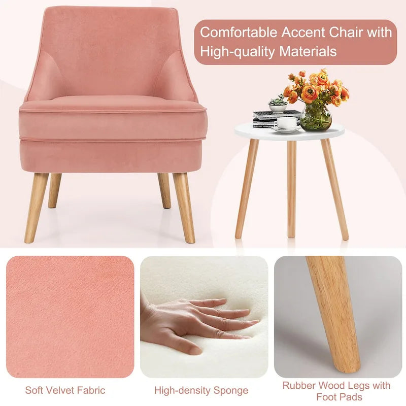 Fauteuil d'appoint en velours rose, place individuelle, lot de 2