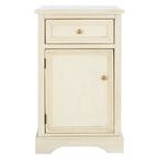 Table de chevet française en orme avec tiroir et placard, coloris orge/bleu sarcelle foncé/gris cendré – 1 personne
