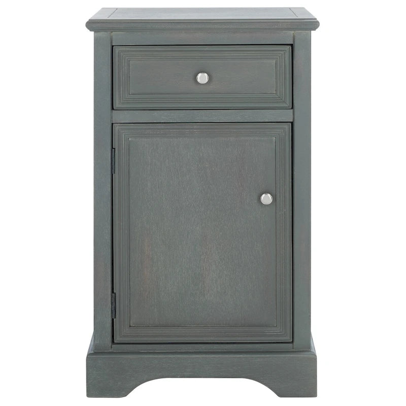 Table de chevet française en orme avec tiroir et placard, coloris orge/bleu sarcelle foncé/gris cendré – 1 personne
