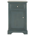 Table de chevet française en orme avec tiroir et placard, coloris orge/bleu sarcelle foncé/gris cendré – 1 personne