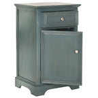 Table de chevet française en orme avec tiroir et placard, coloris orge/bleu sarcelle foncé/gris cendré – 1 personne