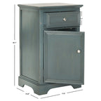 Table de chevet française en orme avec tiroir et placard, coloris orge/bleu sarcelle foncé/gris cendré – 1 personne