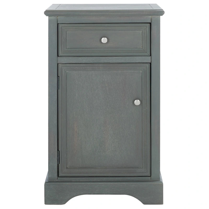 Table de chevet française en orme avec tiroir et placard, coloris orge/bleu sarcelle foncé/gris cendré – 1 personne