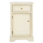 Table de chevet française en orme avec tiroir et placard, coloris orge/bleu sarcelle foncé/gris cendré – 1 personne