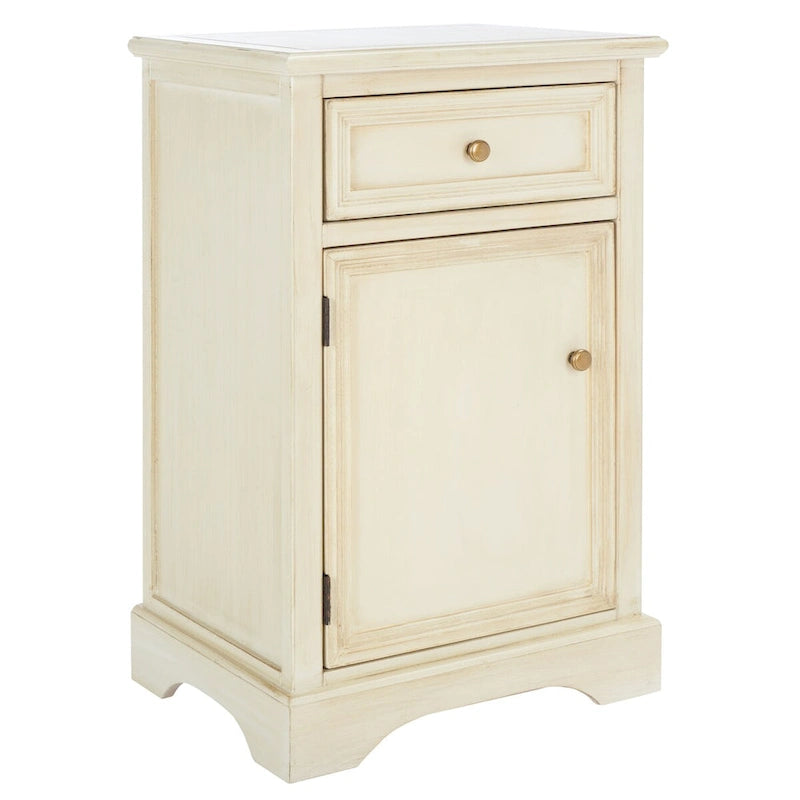 Table de chevet française en orme avec tiroir et placard, coloris orge/bleu sarcelle foncé/gris cendré – 1 personne