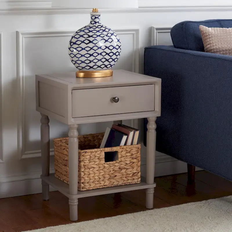 Table d'appoint en pin peinte – Vanille vieillie / Mauve gris / Noire – 1 personne