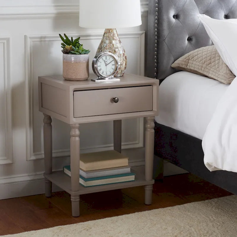 Table d'appoint en pin peinte – Vanille vieillie / Mauve gris / Noire – 1 personne