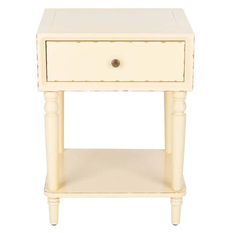 Table d'appoint en pin peinte – Vanille vieillie / Mauve gris / Noire – 1 personne