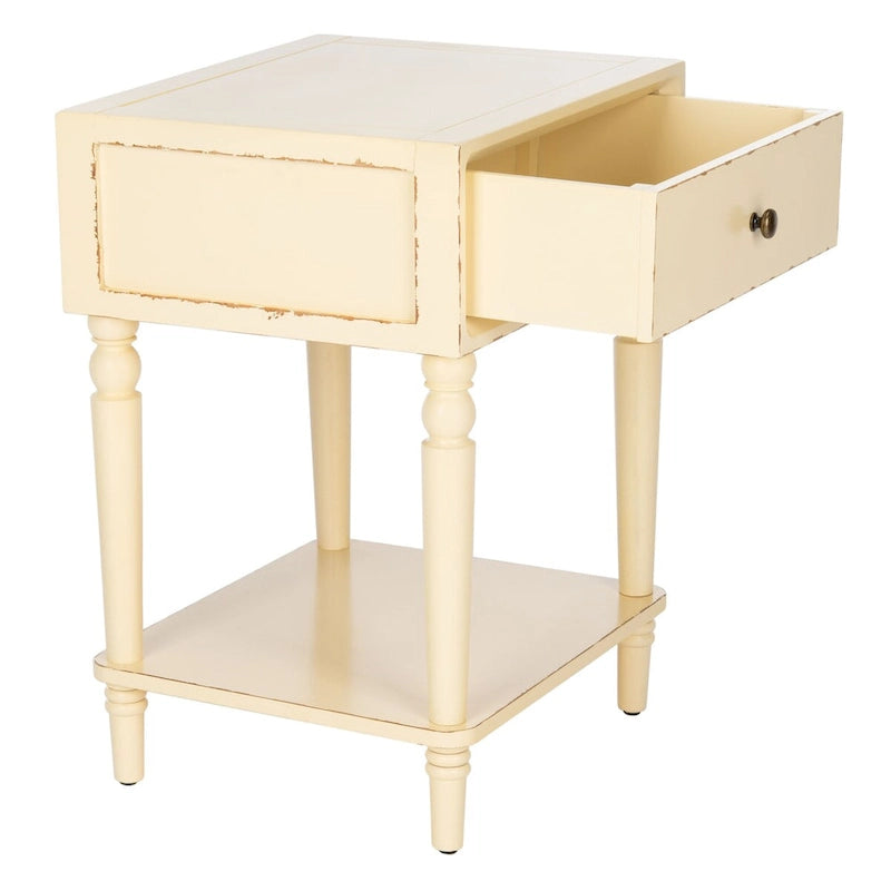 Table d'appoint en pin peinte – Vanille vieillie / Mauve gris / Noire – 1 personne